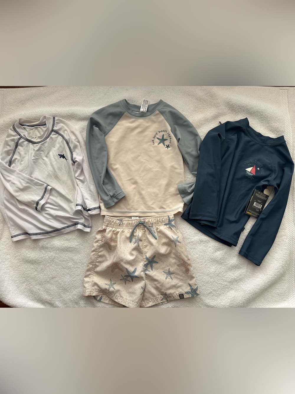 Kids Long Sleeve Rash Guard and Starfish Swim Shorts - MIX